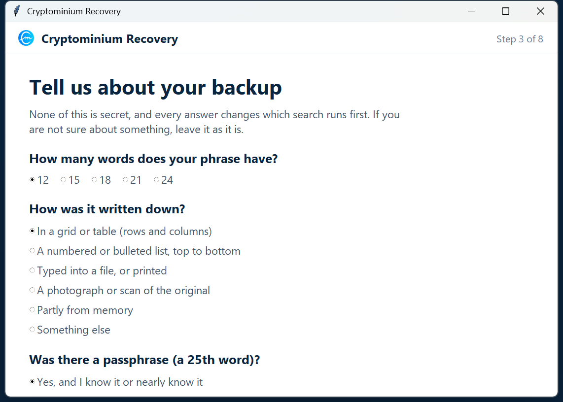 Buttons to press, not commands to remember &mdash; a screenshot of the recovery toolkit